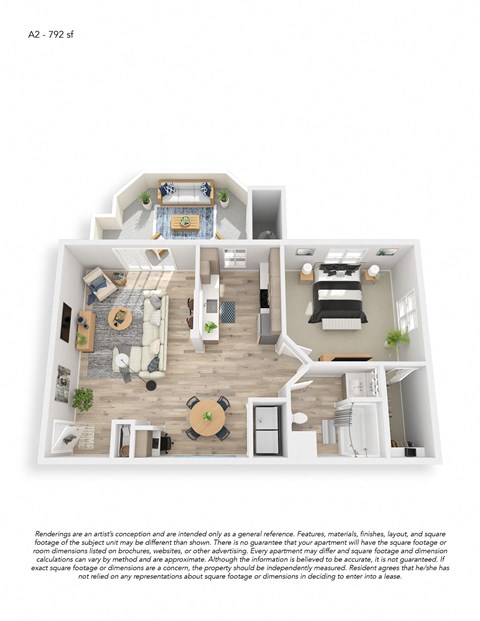 One Bedroom One Bath Premium Floor Plan 792 sqft
