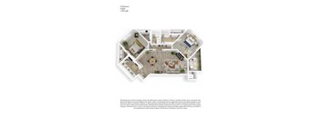 A floor plan of a 2 bedroom, 2 bath apartment with a total size of 1,076 sqft.
