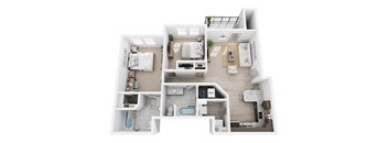 a 3d floor plan of a house with a bedroom and a living room