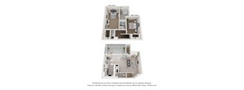 a stylized view of a 2 bedroom floor plan and a floor plan of a