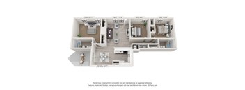 a stylized floor plan of a 3 bedroom apartment