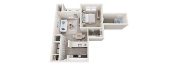 a stylized floor plan with a bedroom and a bathroom
