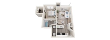 a stylized floor plan with a bedroom and a bathroom