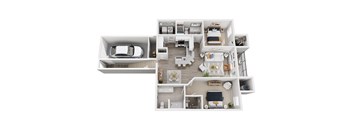 A floor plan of a house with a garage and a living room.
