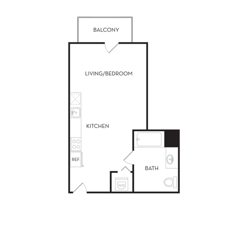a floor plan of an apartment with a bedroom and a living room