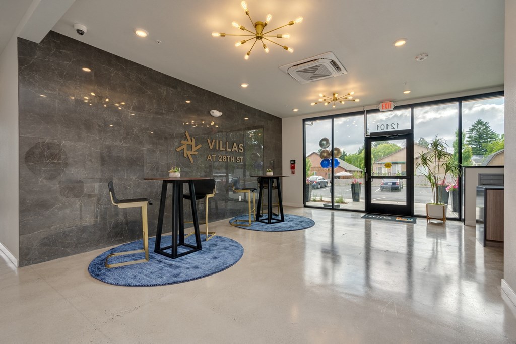 the lobby of the villas at pacifica apartments