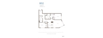 A floor plan of apartment B02 with two bedrooms and two bathrooms.