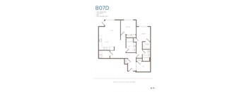 A floor plan for a two bedroom, one bath apartment.