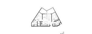 A black and white image of a floor plan for a building labeled B1.