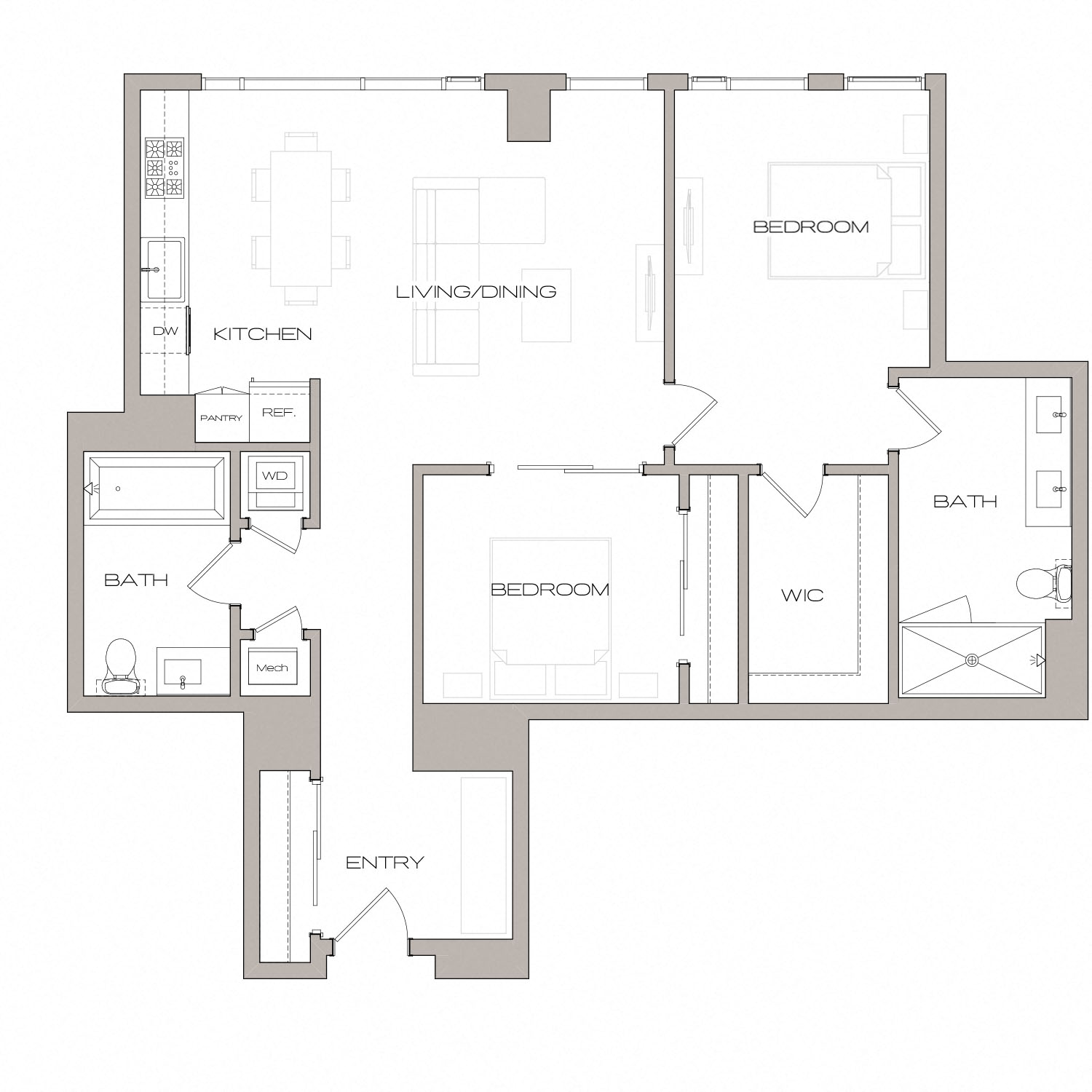 B1 Floorplan 2 Bed 2 Bath