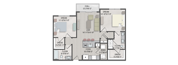 a floor plan of a room with a bedroom and a living room