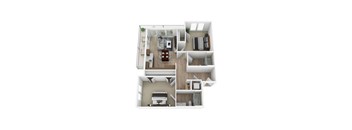a 3d floor plan of a bedroom with a living room
