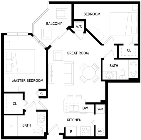 A black and white image of the B1 floor plan.