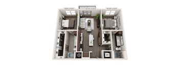 A floor plan of a two-bedroom apartment with dimensions.