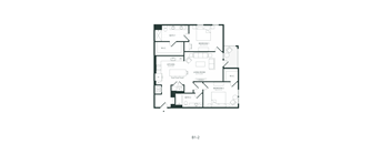 A black and white image of a floor plan for a B1-2 apartment.