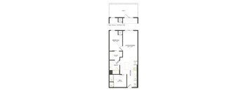 A floor plan of a house with a terrace and a bathroom.