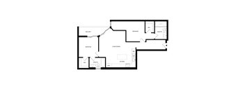 A black and white floor plan of a house with a balcony, two bedrooms, a living room, a dining room, a kitchen, a study, and an en suite bathroom.