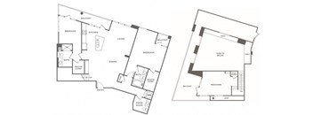 A floor plan of a two story home with a balcony on the second floor.