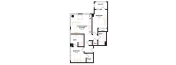 a floor plan of a bedroom apartment with an open floor plan
