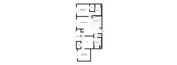 A black and white image of a floor plan for a two bedroom apartment.