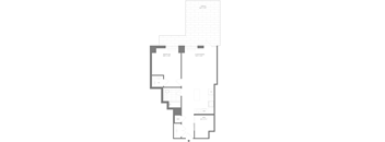 A floor plan of a building with multiple rooms and a staircase.