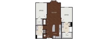 a floor plan of a bedroom apartment with a wood floor