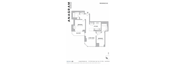 A floor plan of a residence with two bedrooms, a living area, a kitchen, and a balcony.