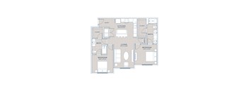 A floor plan of a house with a kitchen, living room, and two bedrooms.