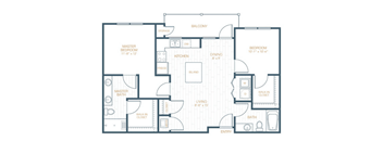 A floor plan of a house with a master bedroom, kitchen, and living room.