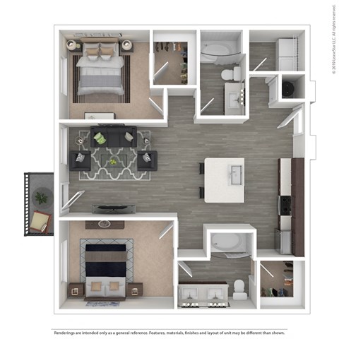 Two Bedroom 2 bathroom floor plan A at 601 Pax, Arizona, 85003