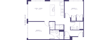 A floor plan of a building with rooms labeled as 'Bedroom 1', 'Bedroom 2', and 'Bathroom'.
