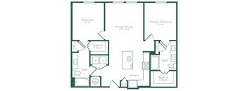 a blueprint of a floor plan with a kitchen and a living room
