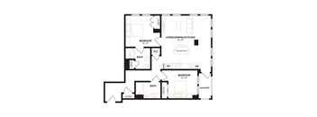 a floor plan of a unit with a bedroom and living room