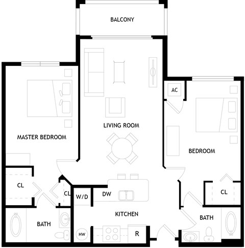 A black and white image of the B2 floor plan.