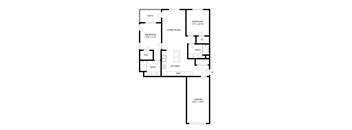 A floor plan of a house with a garage and two bedrooms.