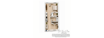 A 32-foot plan of a house with a balcony.