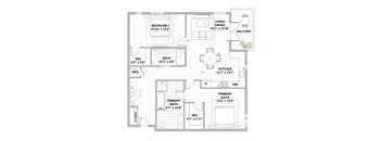 A floor plan of a house with a primary suite and a balcony.