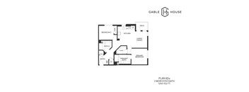 A floor plan for a two bedroom, two bath house with a living/dining area.