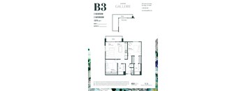A floor plan for a B3 Gallerie apartment with two bedrooms and two bathrooms.