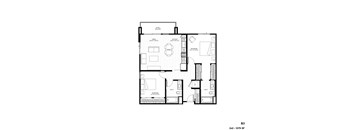 A floor plan of a residential building with labeled rooms and dimensions.