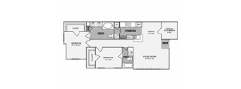 A floor plan of a house with a living room, dining room, kitchen, two bedrooms, a bathroom, and a closet.