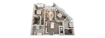 A 10x15 room floor plan with a kitchen, living room, and bathroom.