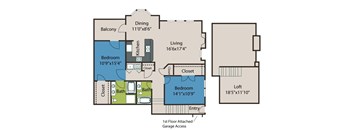 A floor plan of a house with a garage attached.