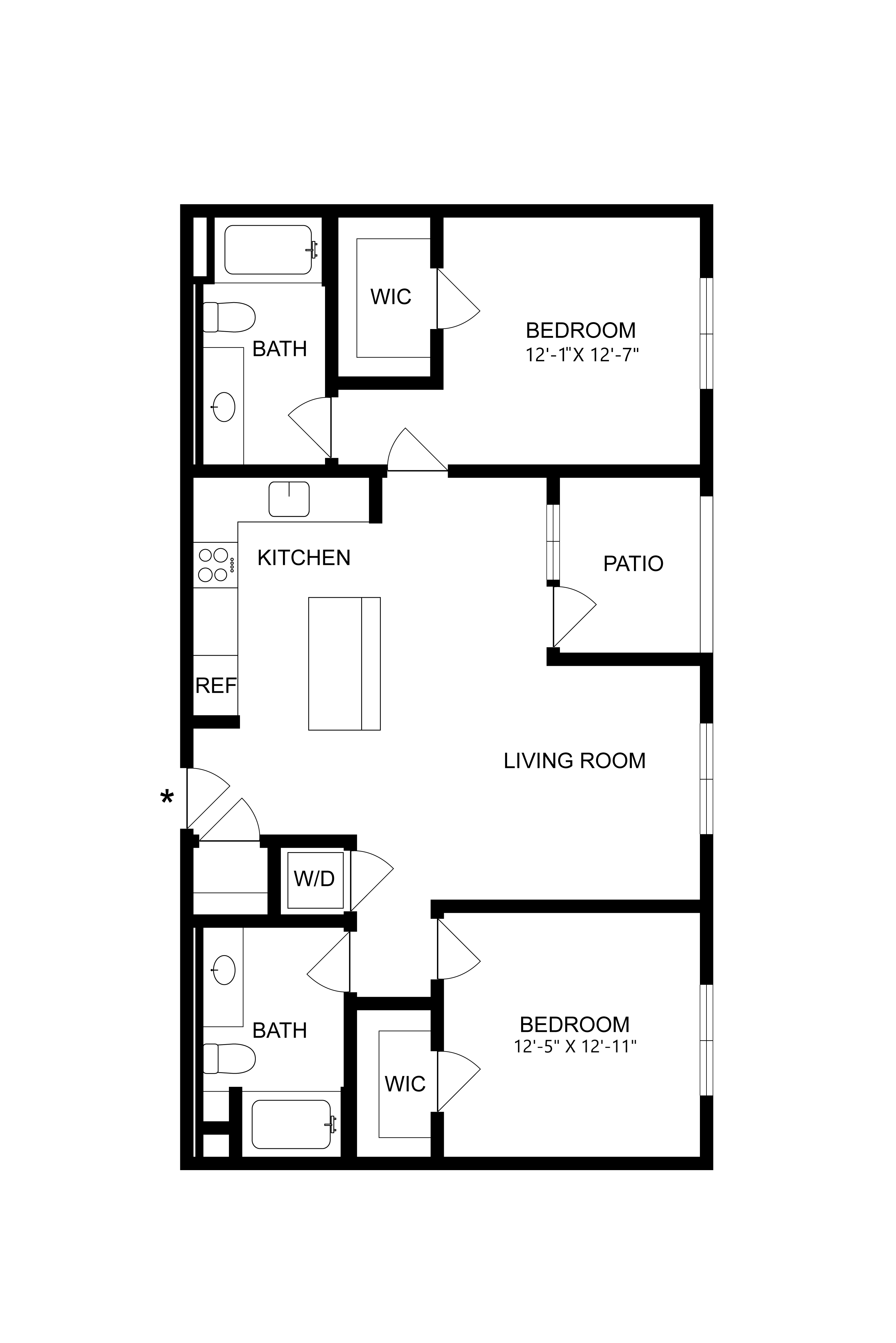 A floor plan of a two bedroom apartment.