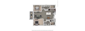 Two Bedroom 2 bathroom floor plan Bat 601 Pax, Phoenix, AZ, 85003
