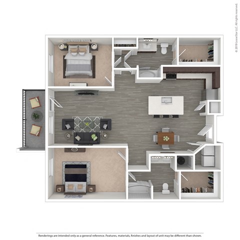 Two Bedroom 2 bathroom floor plan Bat 601 Pax, Phoenix, AZ, 85003