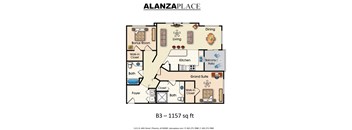 Two bedroom two bathroom 1,157 Sq.Ft. B Floor Plan at Alanza Place, Phoenix, AZ