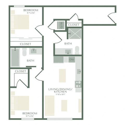 a floor plan of a unit with a bedroom and a living room