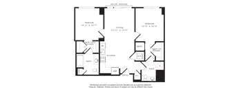 A floor plan of a house two bedrooms and a living area