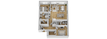 a bedroom floor plan with a bathroom and a living room